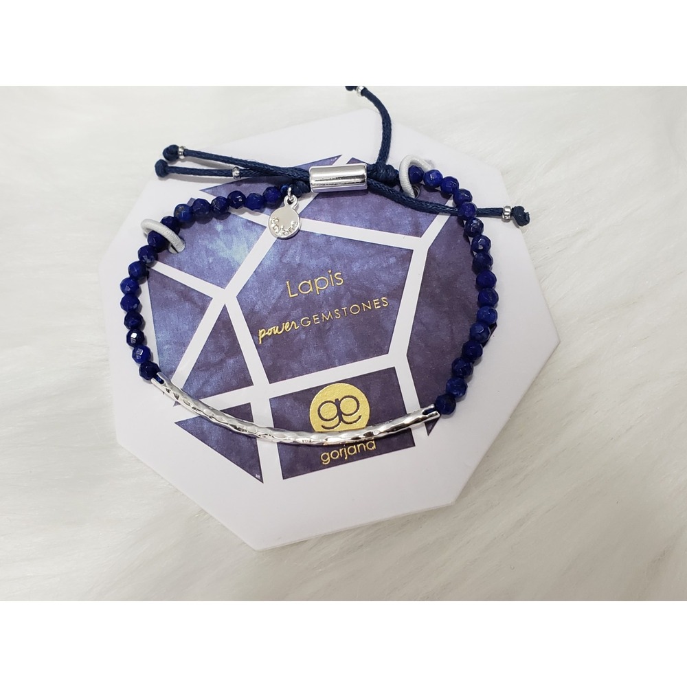 GORJANA Power Gemstone Bracelet ADJUSTABLE LAPIS NAVY BLUE SILVER WISDOM